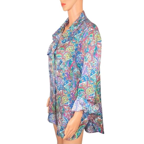 Tommy Hilfiger Paisley Print Button-Up Blouse Womens Size XL 3-4 Sleeve Tabs - Picture 2 of 5